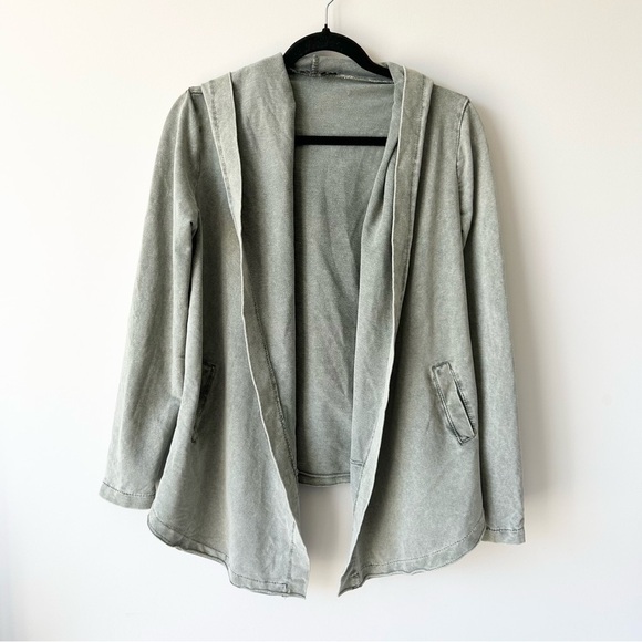 Keysha Washed Cotton Open Front  Hooded Jersey Sweatshirt Made in Italy - Picture 4 of 15